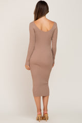 Mocha Knit Ribbed Maternity Midi Dress