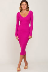 Fuchsia Knit Ribbed Midi Dress