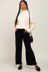 Cream Button Accent Turtleneck Maternity Sweater