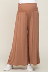 Mocha Smocked Wide Leg Maternity Pants