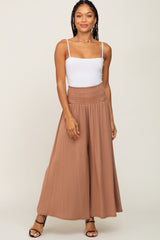 Mocha Smocked Wide Leg Maternity Pants