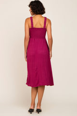 Magenta Smocked Ruffle Strap Midi Dress