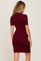 Burgundy Ribbed Mock Neck Maternity Dress