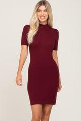 Burgundy Ribbed Mock Neck Maternity Dress