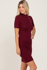 Burgundy Ribbed Mock Neck Dress