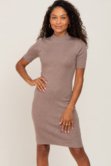 Mocha Ribbed Mock Neck Maternity Dress