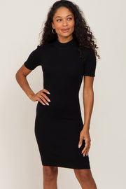 Black Ribbed Mock Neck Dress