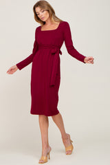 Burgundy Basic Square Neck Maternity Midi Dress