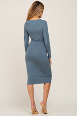 Blue Basic Square Neck Maternity Midi Dress