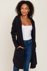 Black Hooded Long Cardigan