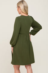 Olive Terry Knit Long Sleeve Maternity Dress