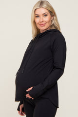 Black Hooded Long Sleeve Maternity Active Top