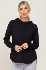 Black Hooded Long Sleeve Maternity Active Top