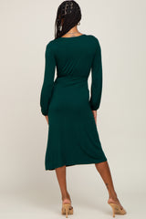 Hunter Green Long Sleeve Ruched Midi Dress