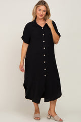 Black Button Down Hi Low Maternity Plus Maxi Dress