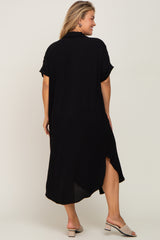 Black Button Down Hi Low Maternity Plus Maxi Dress