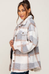 Light Grey Textured Plaid Maternity Jacket