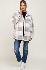 Light Grey Textured Plaid Maternity Jacket