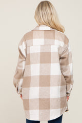 Beige Plaid Brushed Long Maternity Shacket