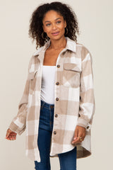 Beige Plaid Brushed Long Shacket