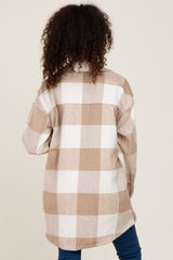 Beige Plaid Brushed Long Shacket