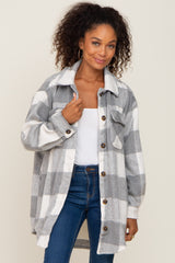 Grey Plaid Brushed Long Maternity Shacket