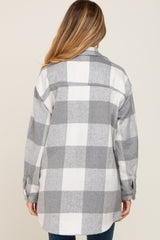 Grey Plaid Brushed Long Maternity Shacket