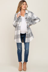 Grey Plaid Brushed Long Maternity Shacket