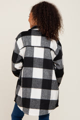 Black Plaid Brushed Long Shacket