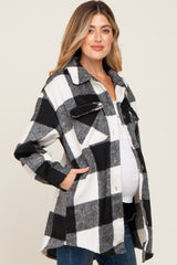 Black Plaid Brushed Long Maternity Shacket