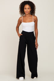 Black Wide Leg Fray Hem Sweatpants