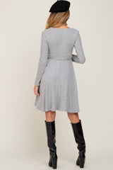 Heather Grey Soft Rib Knit Sash Tie Maternity Dress