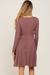 Mauve Soft Rib Knit Sash Tie Maternity Dress