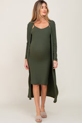 Olive Ribbed Cardigan 2 Piece Maternity Set