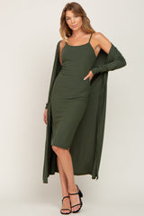 Olive Ribbed Cardigan 2 Piece Maternity Set