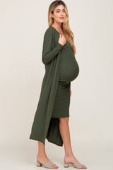 Olive Ribbed Cardigan 2 Piece Maternity Set