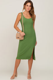 Olive Ribbed Back Cutout Midi Dress