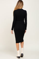 Black Brushed Knit Long Sleeve Mock Neck Maternity Dress