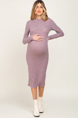 Mauve Brushed Knit Long Sleeve Mock Neck Maternity Dress