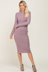 Mauve Brushed Knit Long Sleeve Mock Neck Maternity Dress