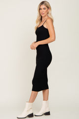 Black Ribbed Sleeveless Fitted Dress