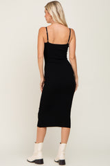 Black Ribbed Sleeveless Fitted Dress