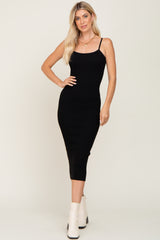 Black Ribbed Sleeveless Fitted Dress