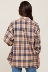 Navy Plaid Button Up Front Pocket Maternity Top