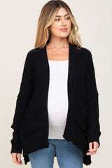 Black Chunky Knit Oversized Maternity Cardigan