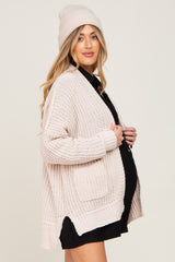 Beige Chunky Knit Oversized Maternity Cardigan