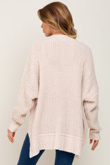 Beige Chunky Knit Oversized Cardigan