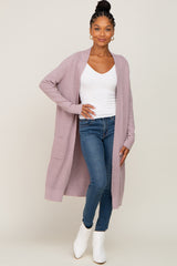 Mauve Open Front Long Cardigan