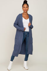 Blue Open Front Long Maternity Cardigan