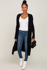 Black Open Front Long Cardigan